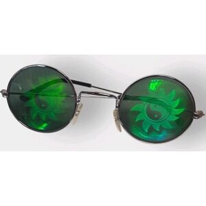 Vintage Lenticular Yin Yang Eye Sunglasses Green Psychedelic Flip Image Round